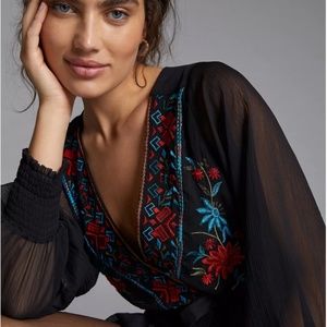 ANTHROPOLOGIE Embroidered Wrap Mini Dress